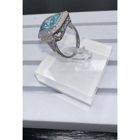 Aquamarine Cubic Zirconia Crystal Statement Ring Size 9 - Picture 10 of 16